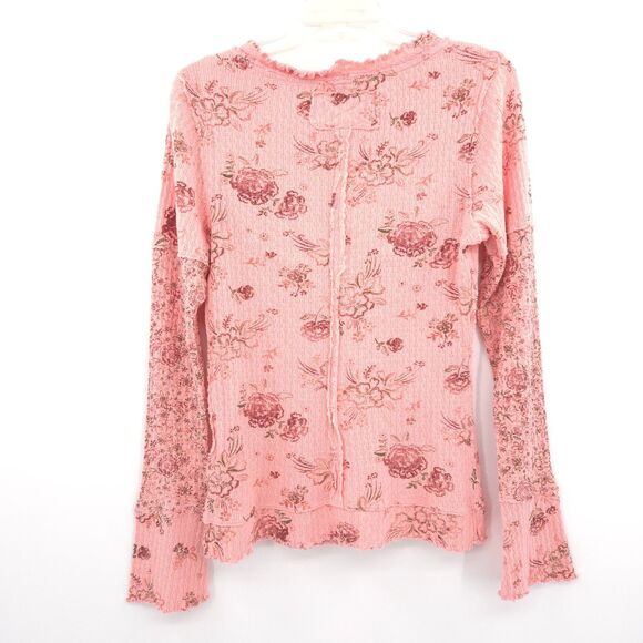 Free People NWT We the Free Clover Printed Thermal Tee Size M pink floral - Picture 9 of 10